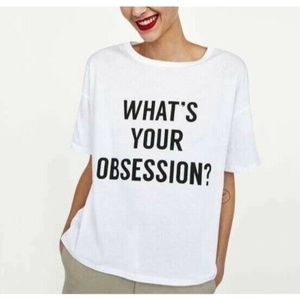 Zara Women’s T-shirt What’s Your Obsession Print L